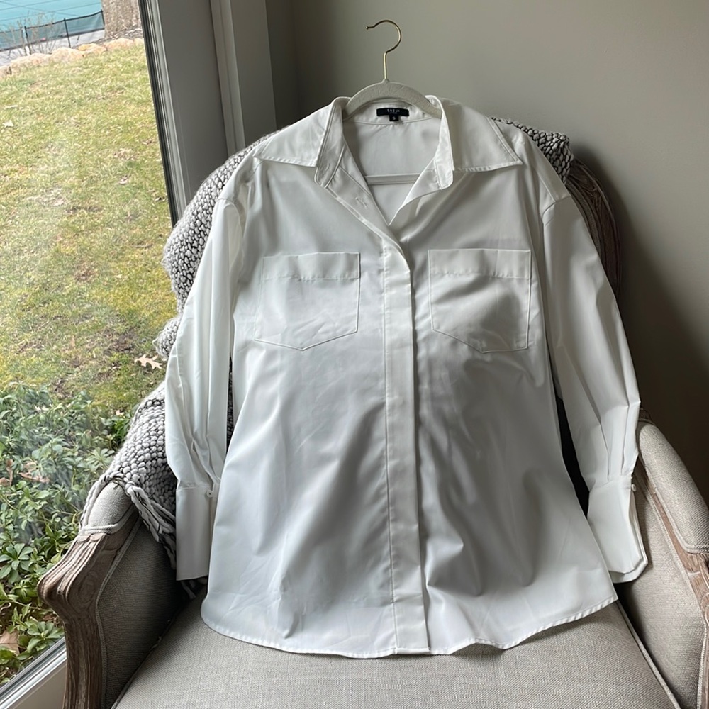 Shein oversized white button down with flair cuff. NWOT